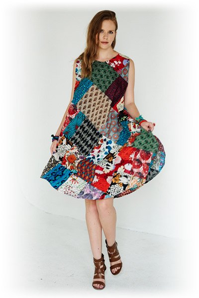 Multicolored Printed Patchwork Sleeveless Summer Dress