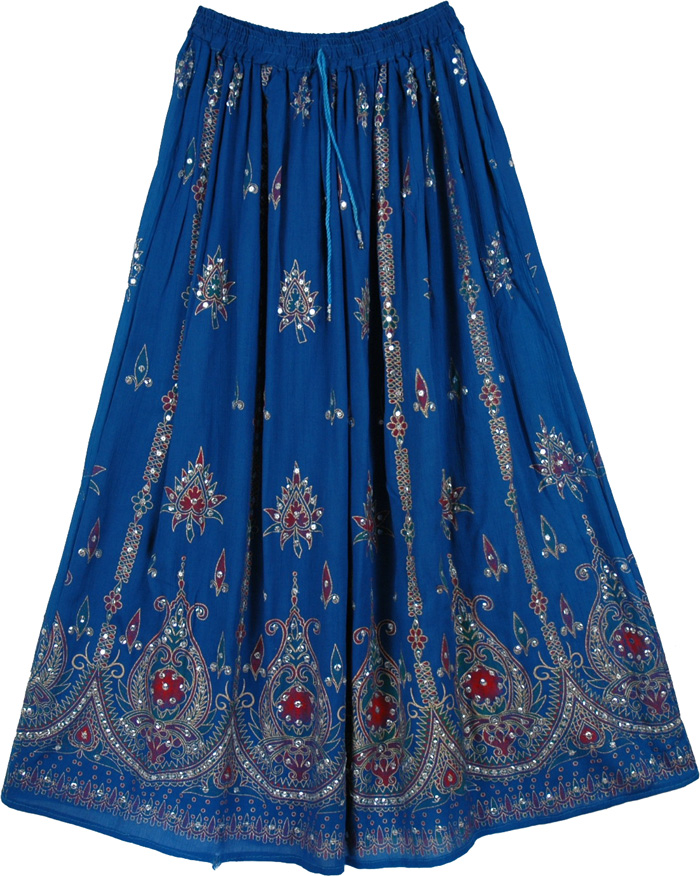 Women`s Blue Indian Skirt, Catalina Blue Gypsy Fashion Skirt