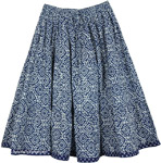 Santorini White Flared Cotton Skirt in Blue Florals