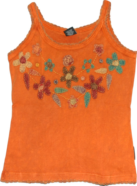 Bright summer floral top, Strappy Summer Top With Applique