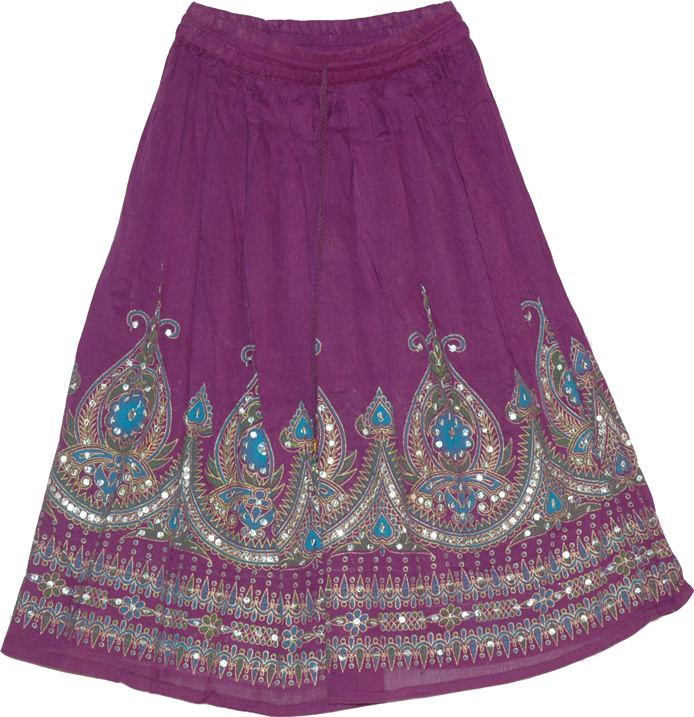 Sequined cotton short skirt in purple, Finn Sequin Skirt