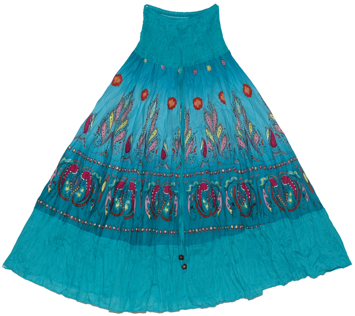 Blue Flowy long skirt , Bondi Blue Smock Boho Skirt