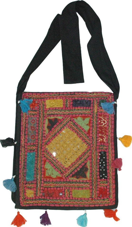 Ethnic Indian Across Chest Bag, Black  Womens Handbag