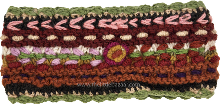 Autumn Hues Crochet Wool Green Headband