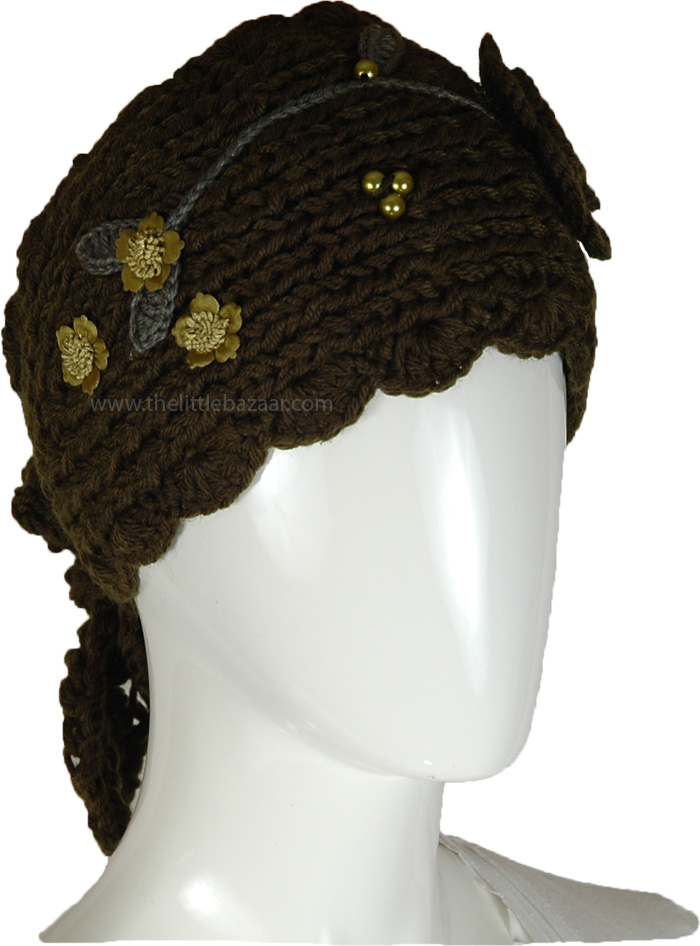 Earthy Boho Woolen Headband, Earthy Blooms Boho Knit Headband