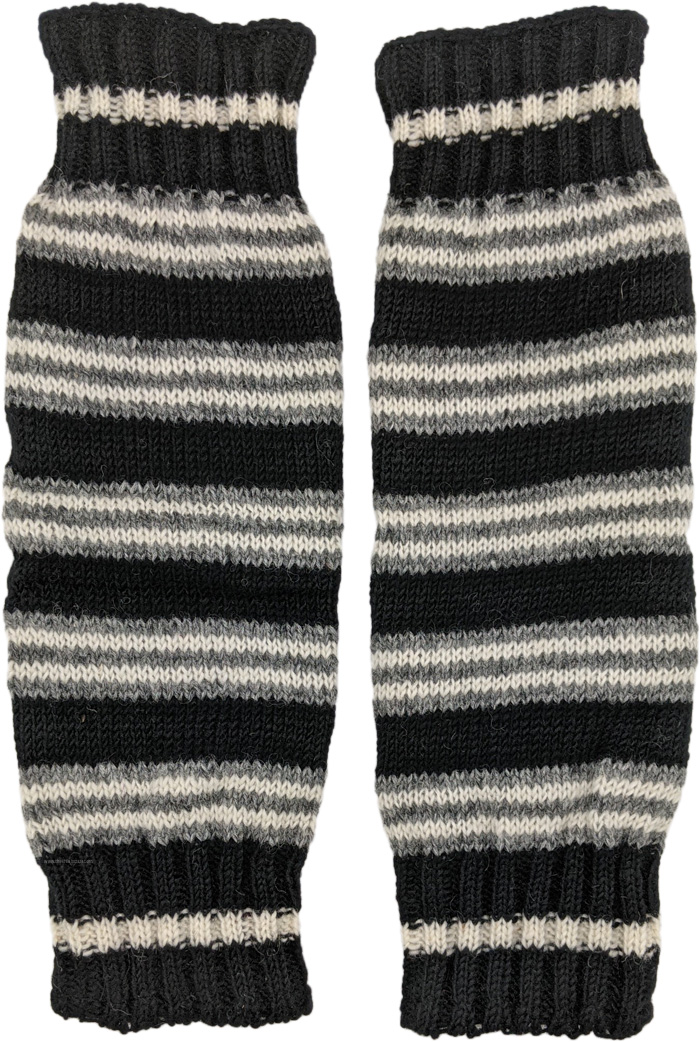 Grim Grey Striped Woolen Leg Warmers, Accessories, Black