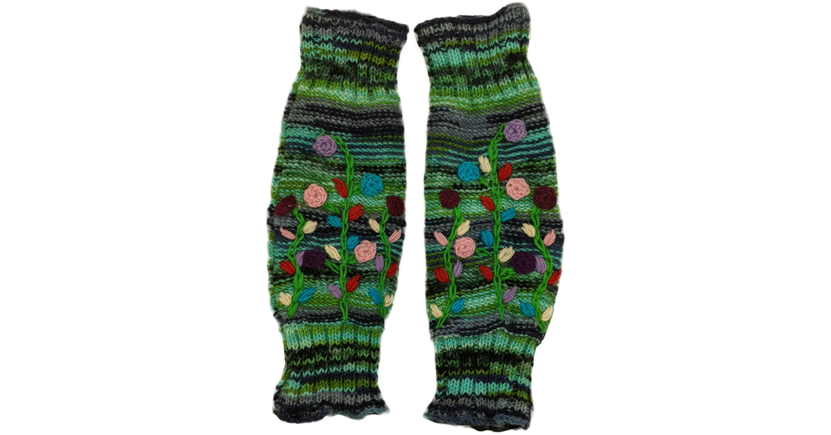 Color Carnival Woolen Leg Warmers with Floral Design