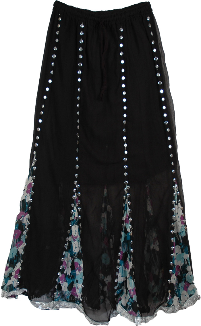 Bohemian Sequins Chiffon Black Skirt