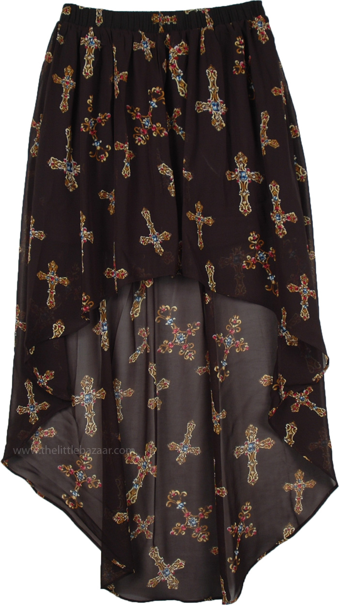 High Low Cross Printed Maxi Skirt