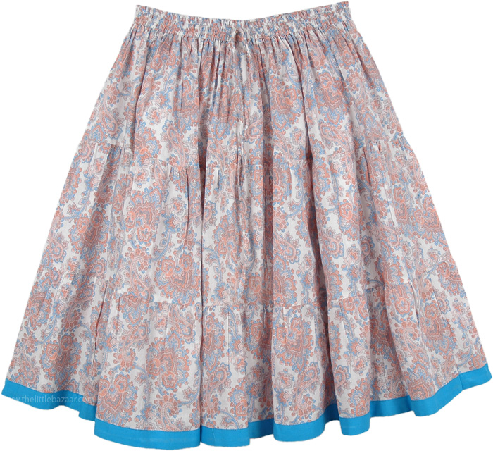 Paisley Printed Short Summer Skirt, Serenity Floral Full Short Summer Cotton Skirt