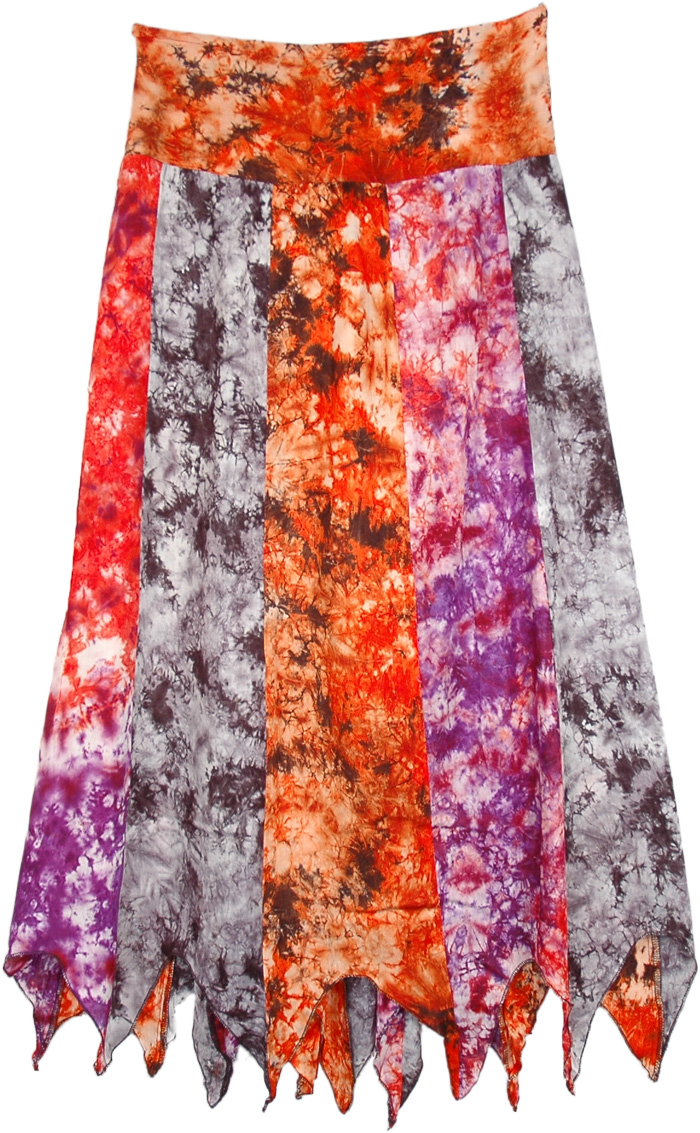 Sunset Waterfall Uneven Hem Long Skirt, Ashanti Bright Multi Print Long Skirt