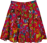 Crimson Red Hip Hop Short Flared Skirt with Floral Tiers