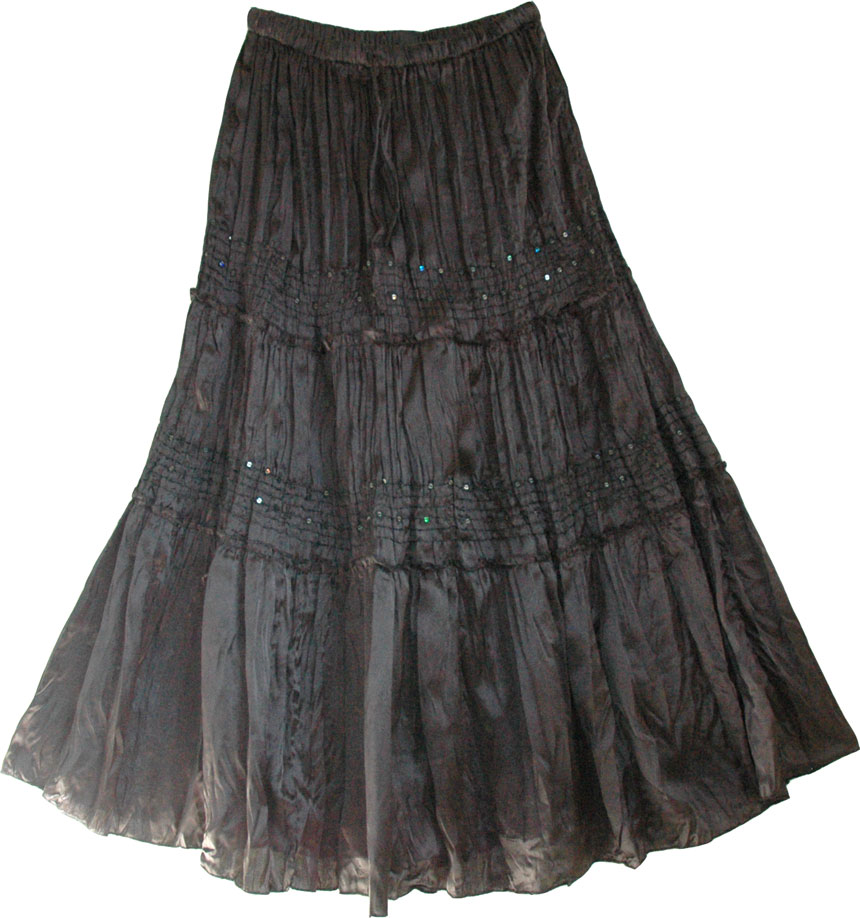 Sequined Black Satin Skirt | Sequin-Skirts