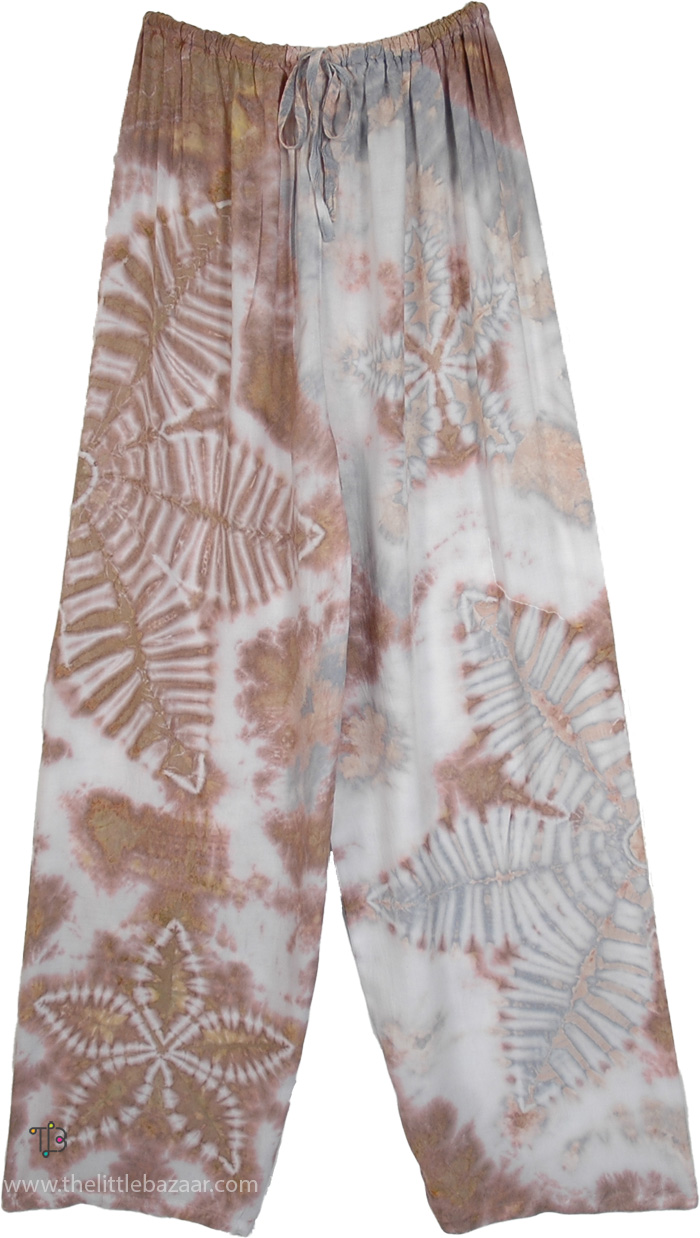 Brown White Star Tie Dye Boho Pants