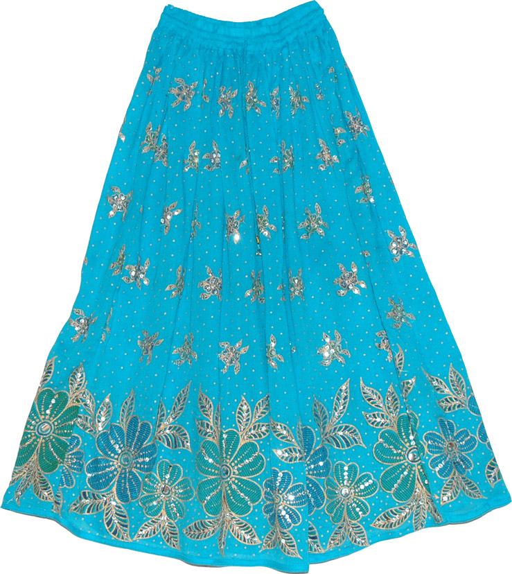 Deep Cerulean Sequin Long Skirt | Sequin-Skirts