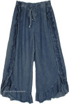 Ruffled Edge Wide Leg Relaxed Fit Pants