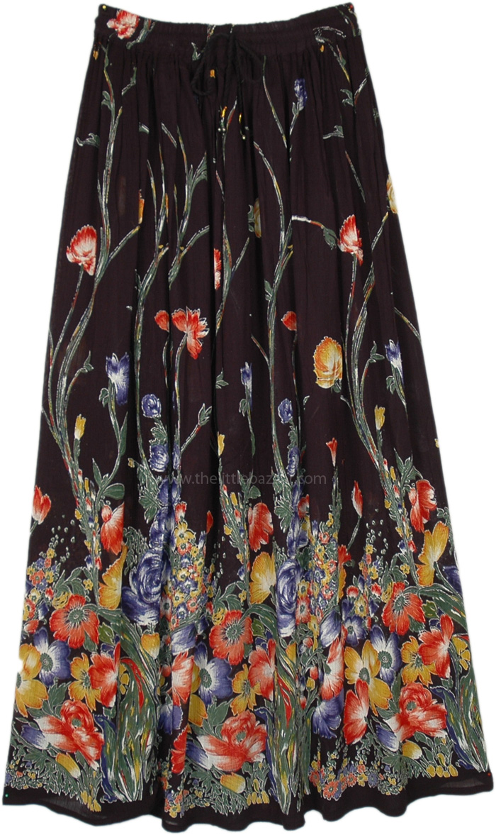 Bright Flowers Festival Rayon Long Skirt