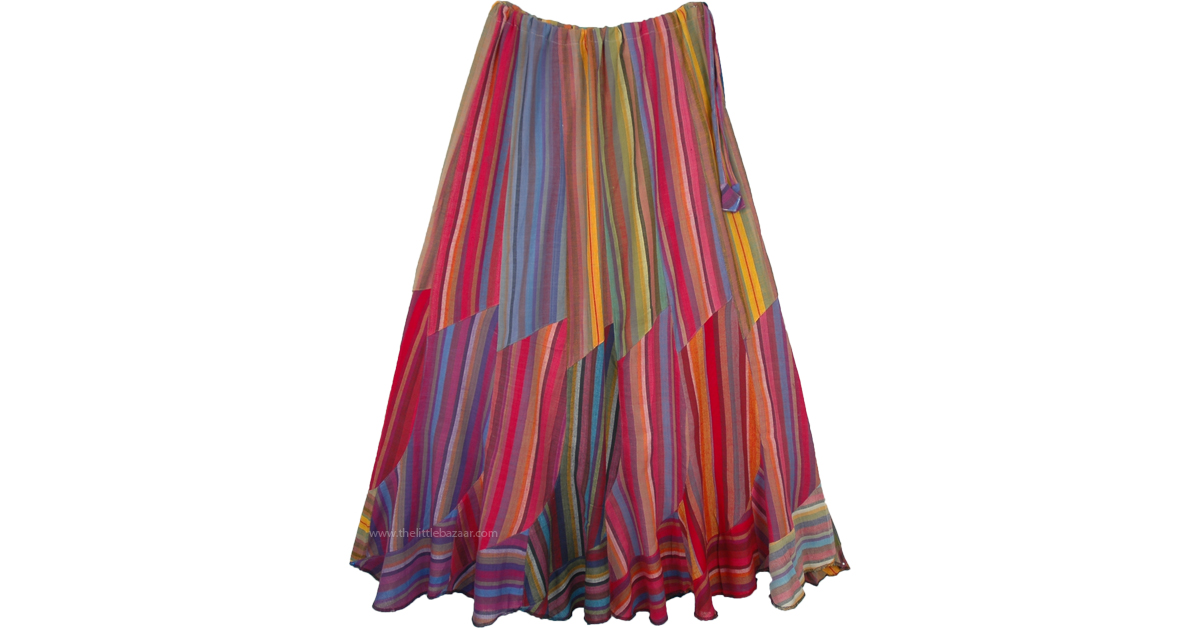 Spiral Cut Fiesta Flowy Rainbow Cotton long Skirt | Multicoloured ...