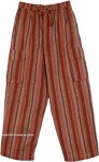 Elastic Drawstring Waist Vertical Stripes Cotton Beach Trousers  [2331]