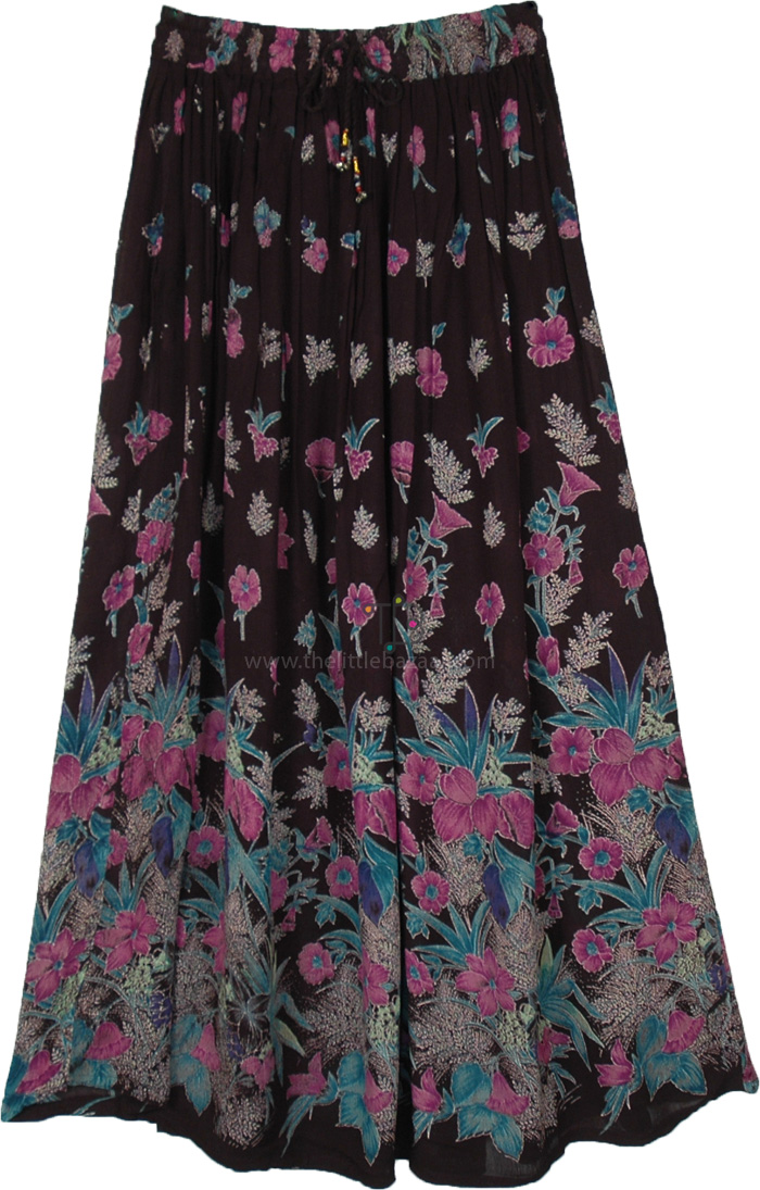 Purple Floral Festival Rayon Long Skirt