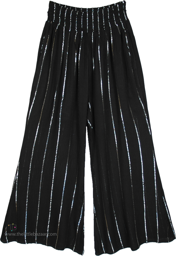 Celestial Cosmic Black Pants with Silver Accents