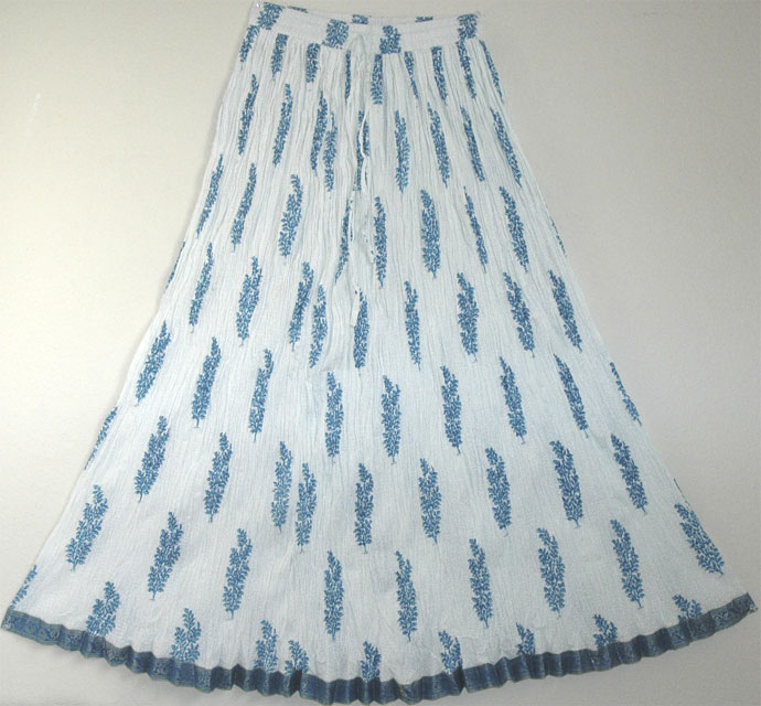 White Blue Crinkle Summer Long Skirt