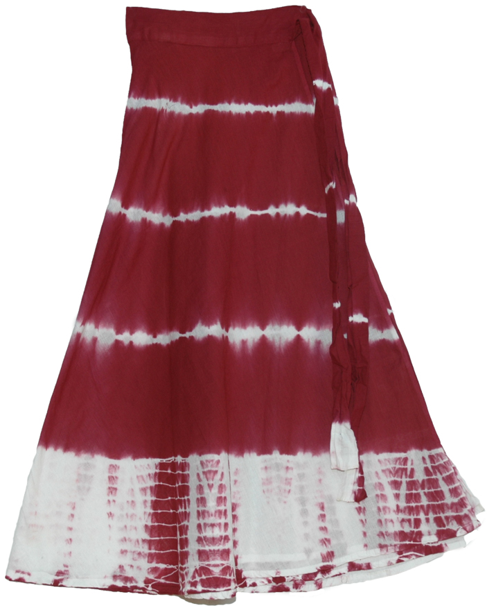 Red Tie Dye Wrap Skirt, Crown Tie Dye Wrap Around Skirt in Dark Red