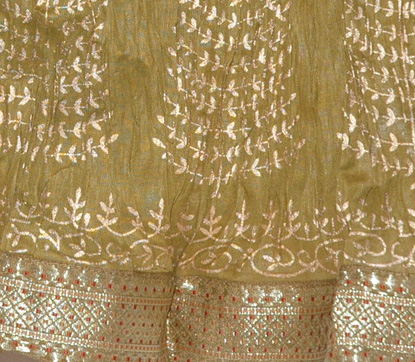 Golden Block Print on Olive Crinkle Skirt 