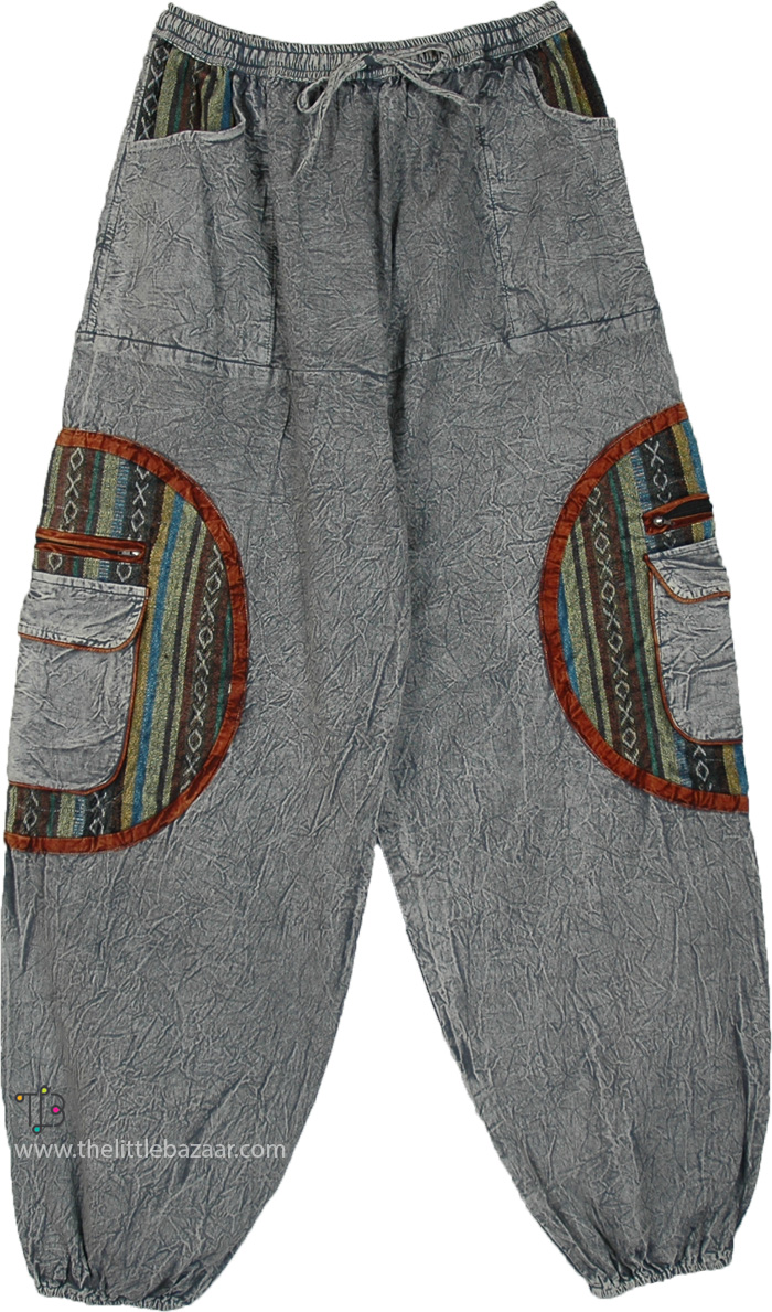 Pigeon Gray Woven Cotton Harem Cargo Pants