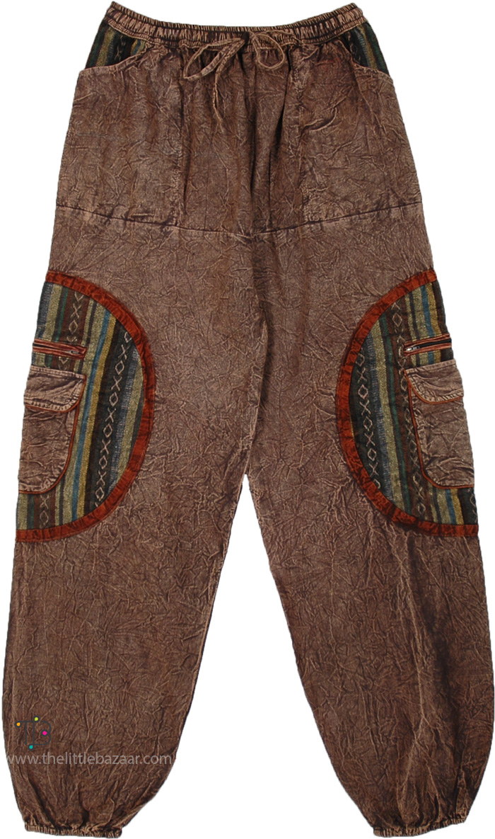 Millrook Brown Cotton Harem Cargo Pants