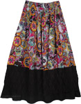 Black Lace  Cotton Skirt with Graphic Print [2992]