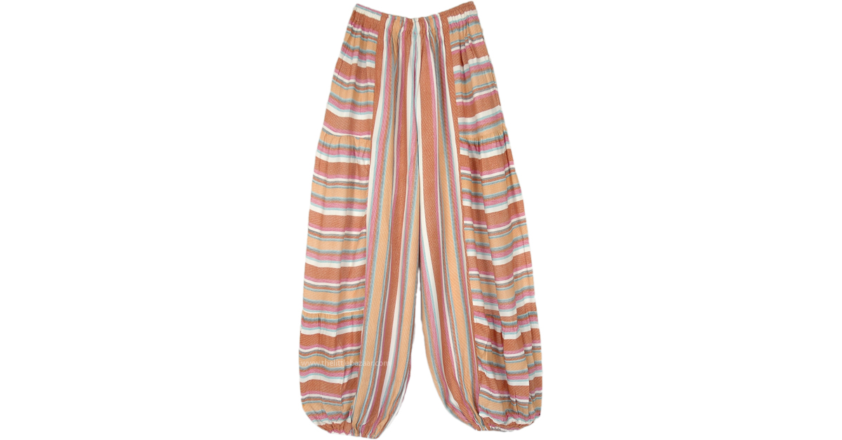 Moroccan Mirage Striped Harem Pants | Brown | Split-Skirts-Pants ...