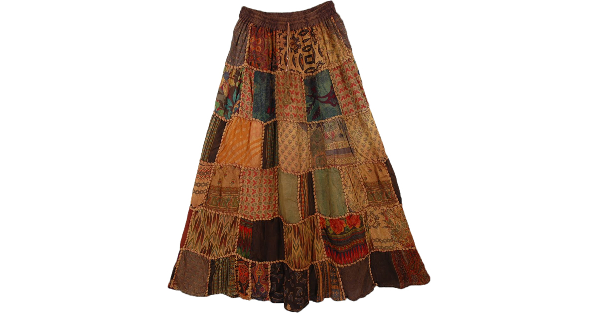 Sale:$19.99 Paarl Panel Boho Skirt | Clearance | Brown | patchwork ...