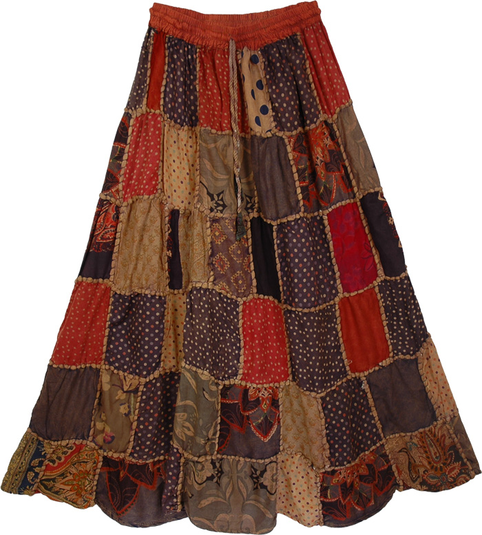 Polka Patches Boho Long Skirt | Multicoloured | patchwork, Bohemian