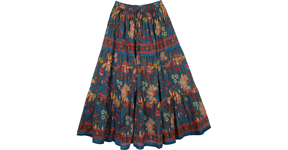 Blumine Floral Print Cotton Long Skirt