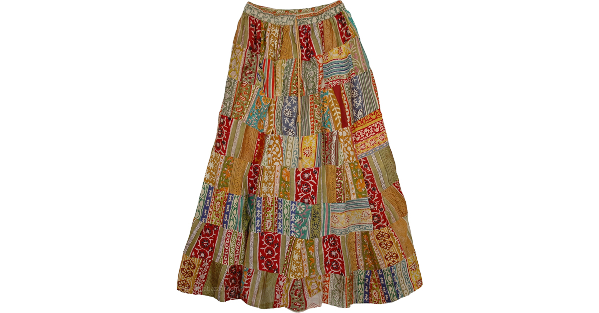 Earthen Patchwork Long Skirt | patchwork