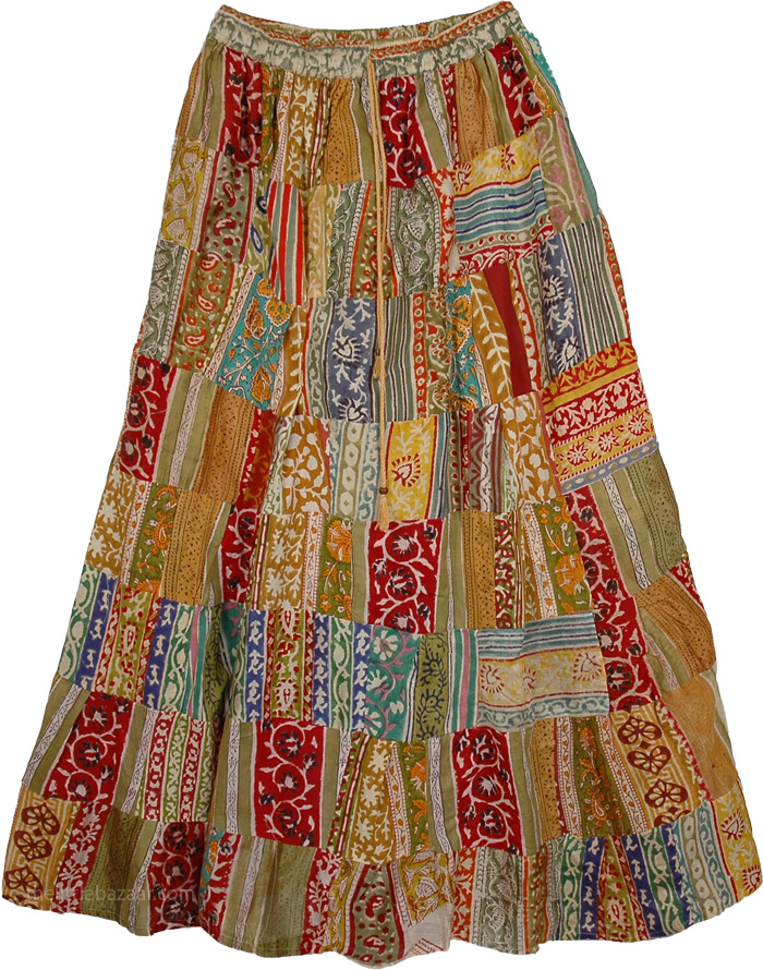 Earthen Patchwork Long Skirt | patchwork