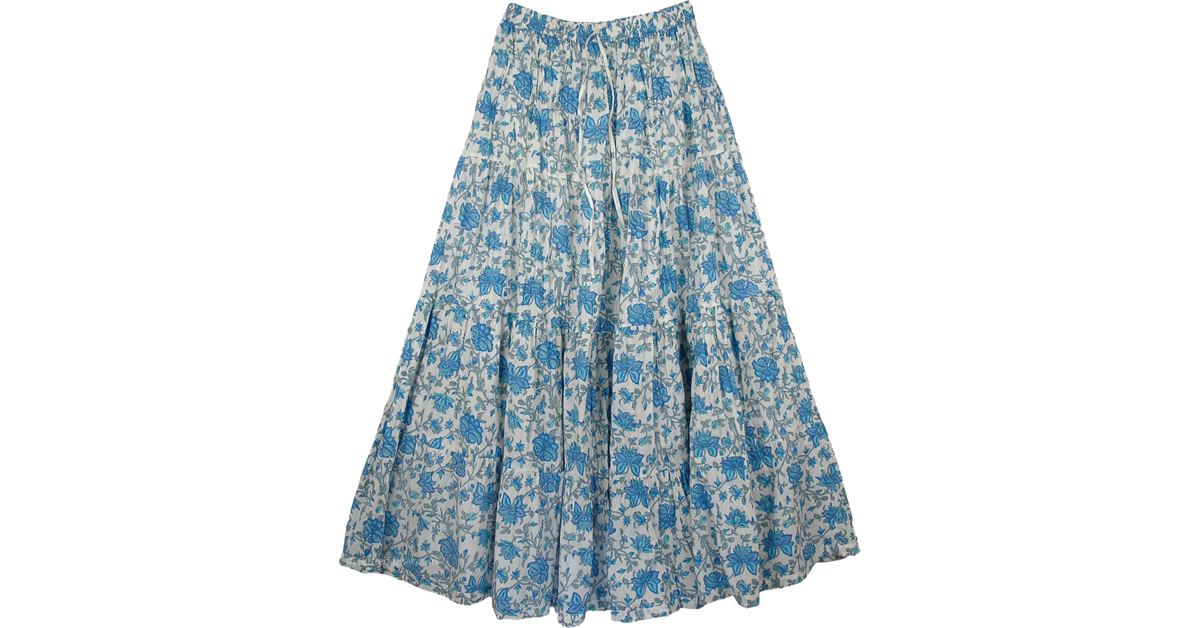 Hydrangea Blue Cotton Long Summer Skirt