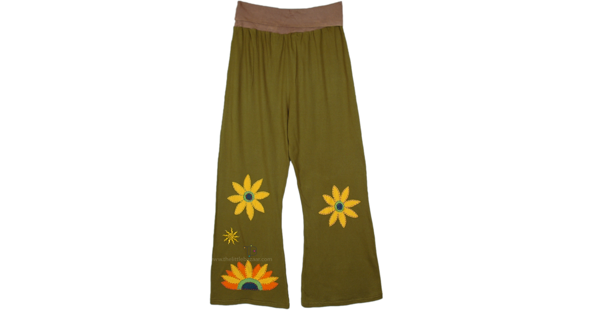 Sun and Sunflower Bohemian Knit Pants | Green | Split-Skirts-Pants ...