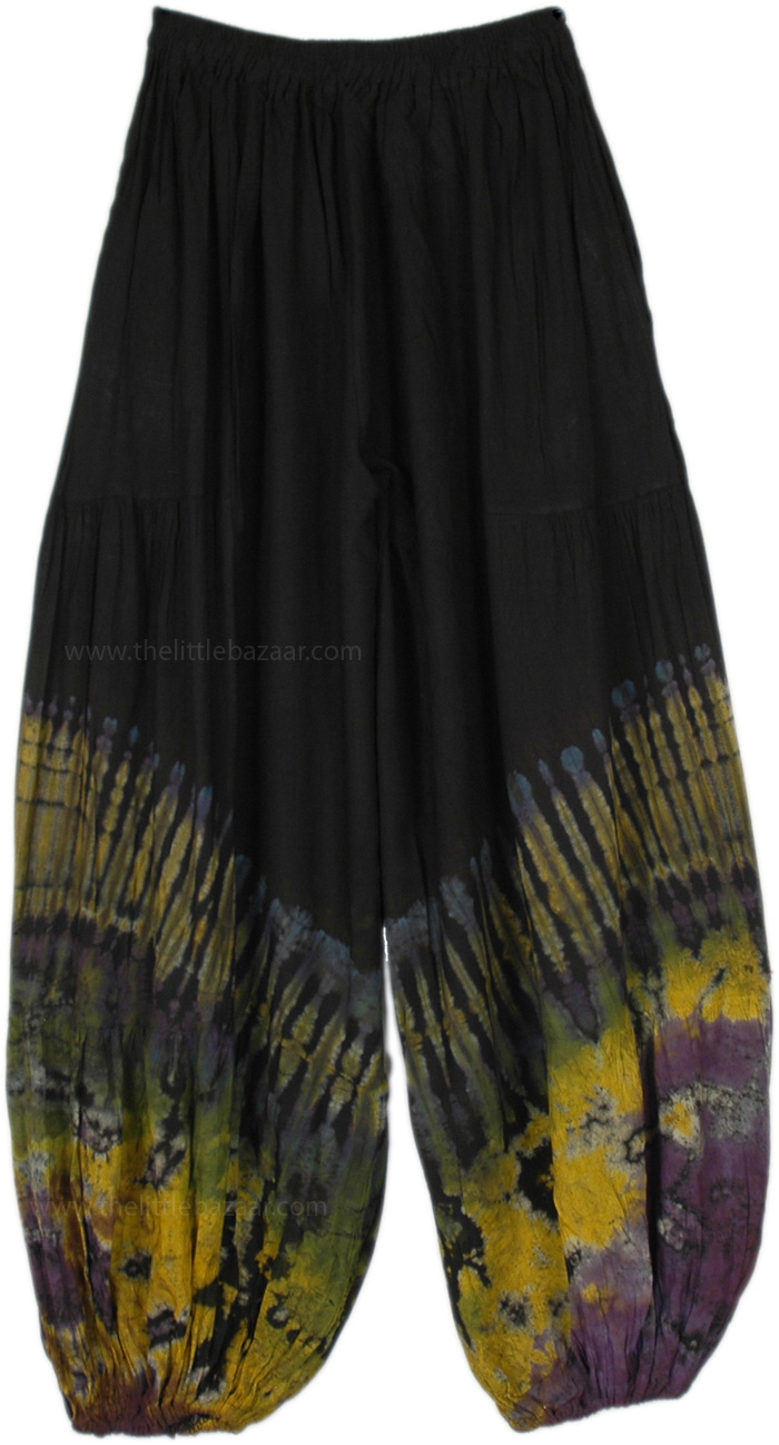 Blue Flames Black Tie Dye Harem Trousers