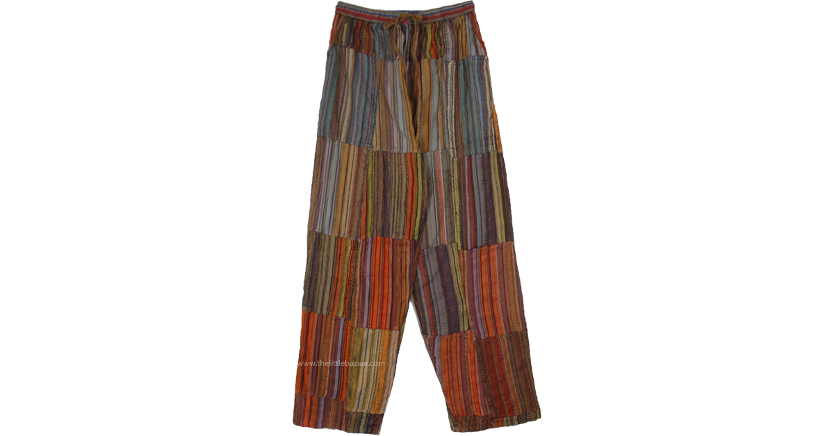 Varicolored Recycled Boho Patchwork Pants | Green | Split-Skirts-Pants ...