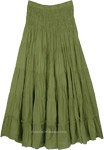 Green Tiered Cotton Long Skirt [3772]