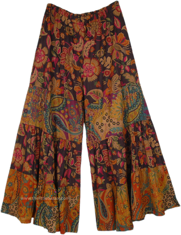 Palazzo Pants with Paisley Prints, Earthy Paisley Parade Bohemian Cotton Pants