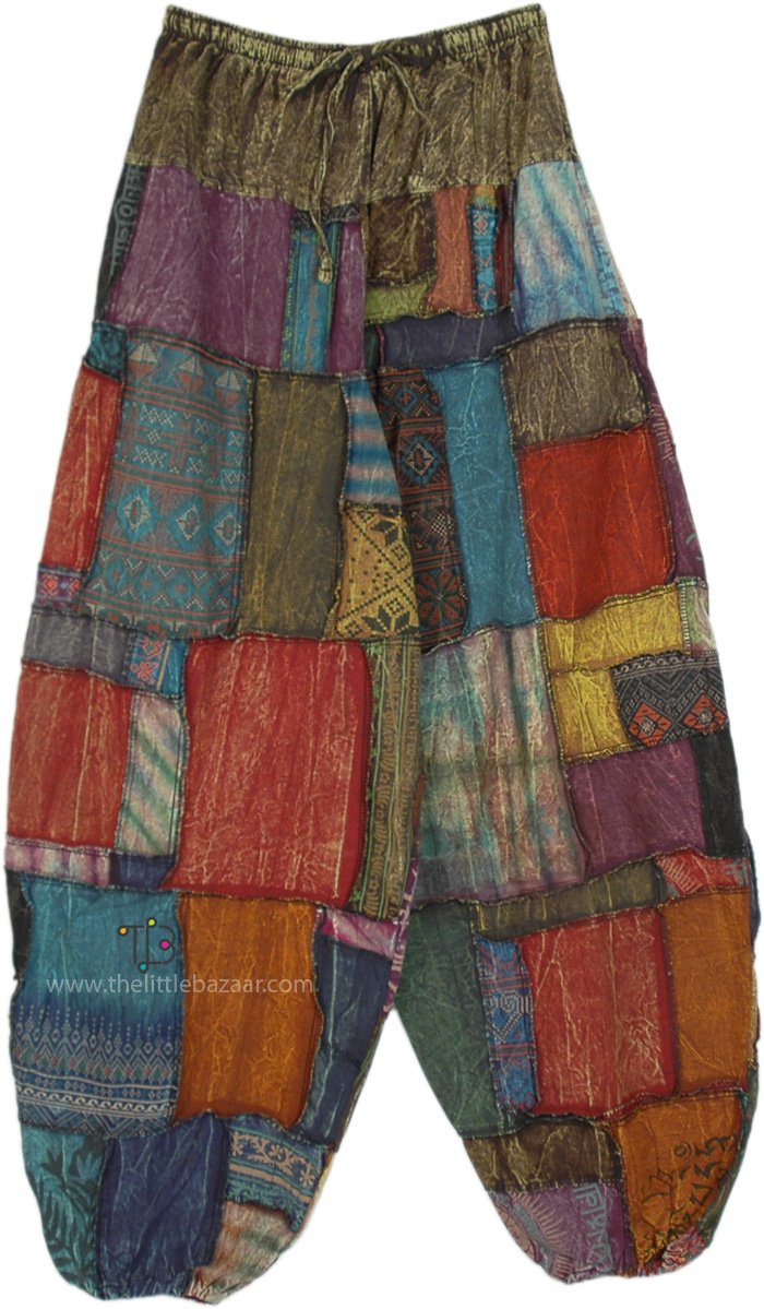 Brown Beads Patchwork Hippie Harem Pants