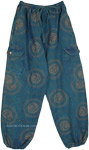 Turquoise Lounge Trousers with Elastic Drawstring Waist  [3860]