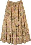 Brown Garden Floral Cotton Maxi Skirt