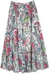 Crinkled Cotton Floral Printed Knee Length Skirt [3873]