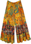 Yellow Floral Panels Wide Leg Cotton Pants