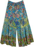 Blue Floral Panels Wide Leg Cotton Pants