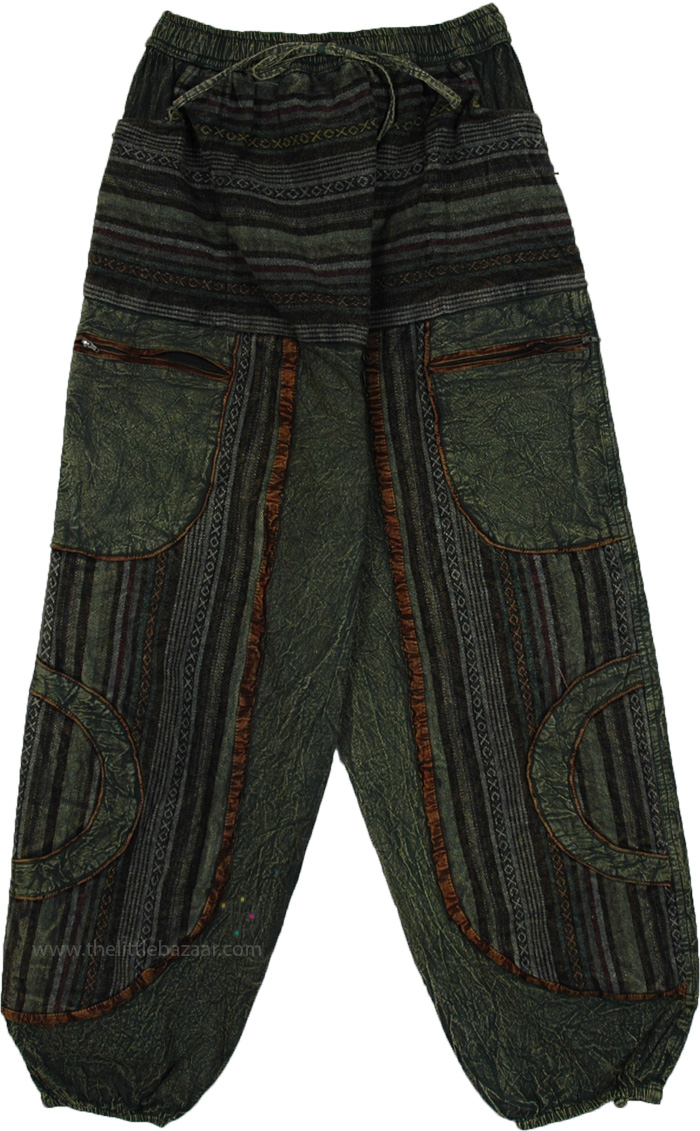 Textured Olive Bohemian Pocket Fall Pants